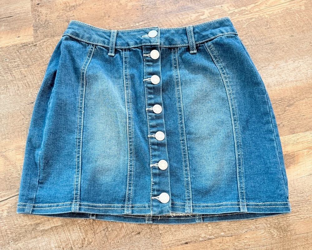 Refuge Blue Denim Mini Skirt Button Front S